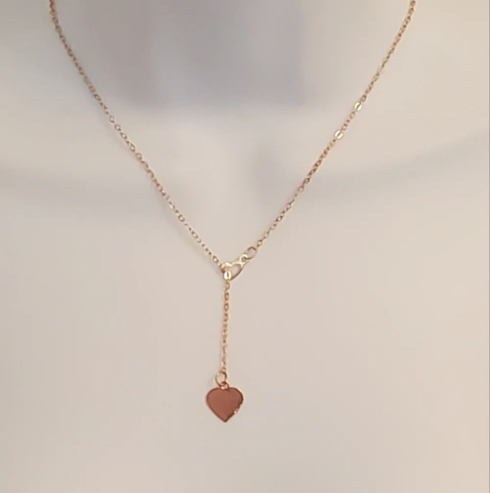 💚5/$25 Gold Tone Lariat Interlock Chain Heart Dainty Pendant Necklace - Picture 6 of 6